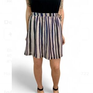 Richard Chai Striped Black Blue Purple A-line Short Skirt Side Zipper Size M